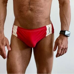 Speedo Red and White Retro Swim Briefs